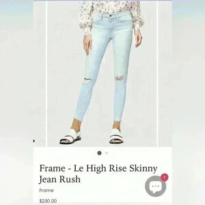 Frame Le High Skinny Distressed Stretch Jeans In Rush Women's Size 28